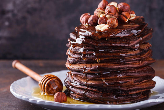 Paleo Chocolate Pancakes with Honey and Hazelnuts