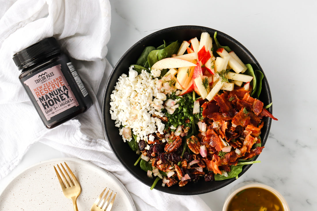 Spring Apple, Bacon, & Goat Cheese Salad with Manuka Honey Vinaigrette