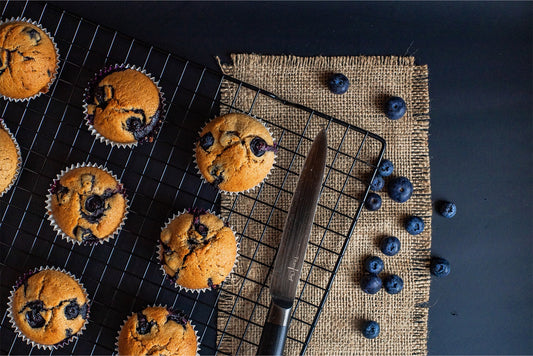 Tray of Banana and Blueberry Muffins
