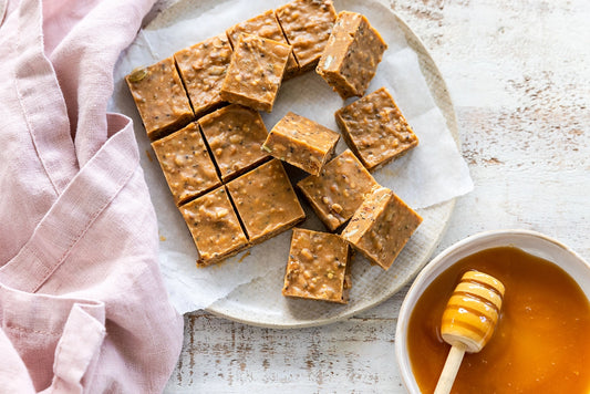 Fudge and small dish of honey