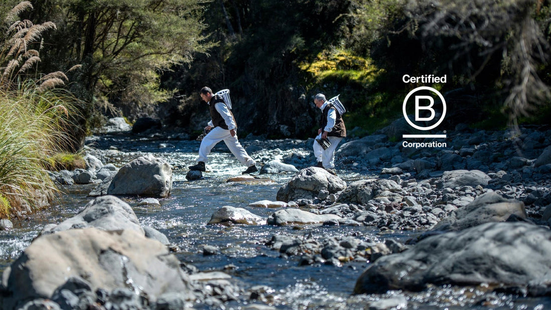 beekeepers jumping across a stream