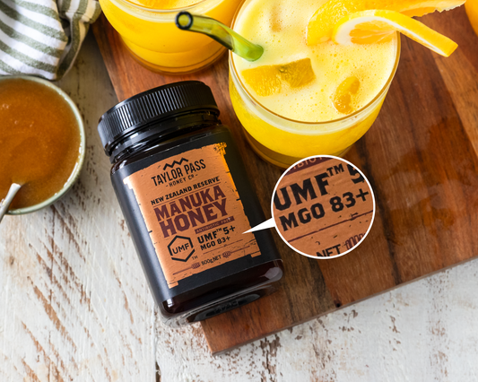 Månuka Honey with the MGO rating on the label shown clearly