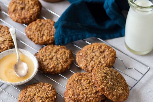 Anzac biscuits on tray