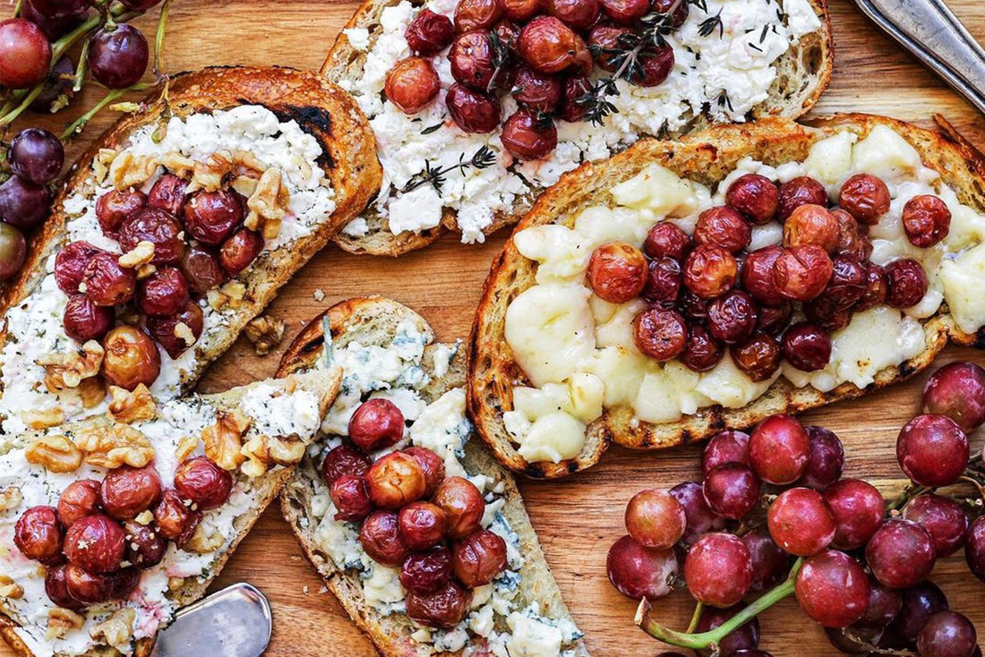 Cheese and Grape Grilled Crostinis