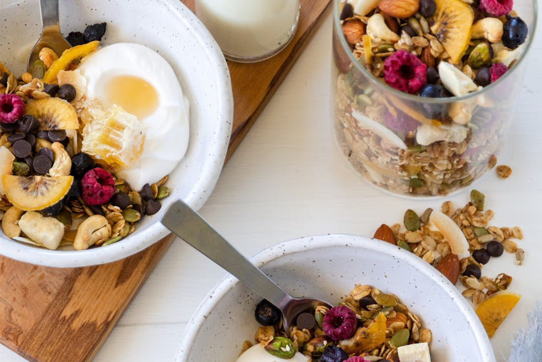 Bowls of Granola with honey